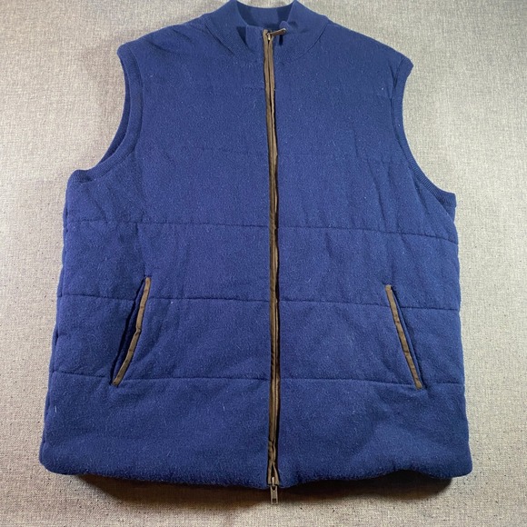 Orvis Mens Vest Full Zip Puffer Sleeveless Jacket Blue Wool Blend Outdoor L - Picture 1 of 8